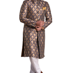 Handmade Navy Blue Golden Brocade Achkan - Regal | Jaipurio